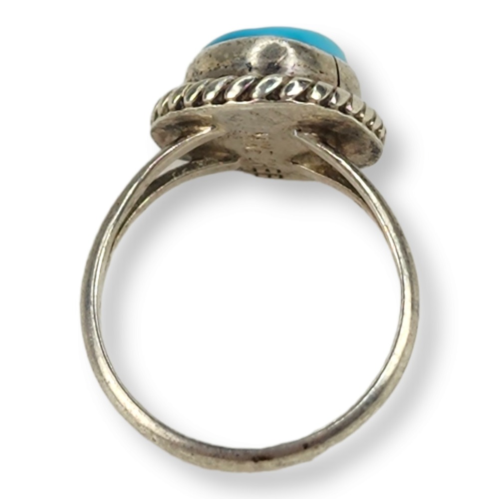 Signed Mike Chee Vintage Southwestern Sterling Silver Turquoise Ring Size 3.25 - Picture 7 of 8